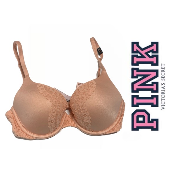Victoria's Secret Other - Victoria’s Secret - 7132 32D Elegant Lace Trim Peach Bra Pushup Padding